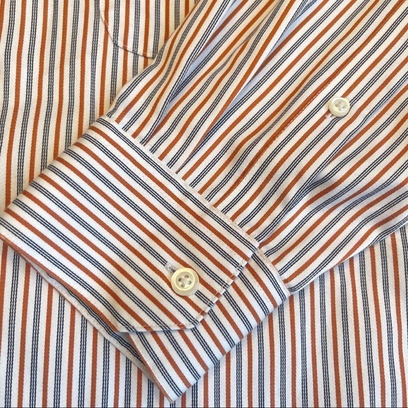 Joseph & Feiss Large Orange Black Striped Long Sleeved Button Down Dress Shirt - Picture 6 of 11